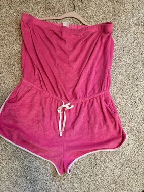 No Boundaries Pink Terry Cloth Romper  with Tie Waist